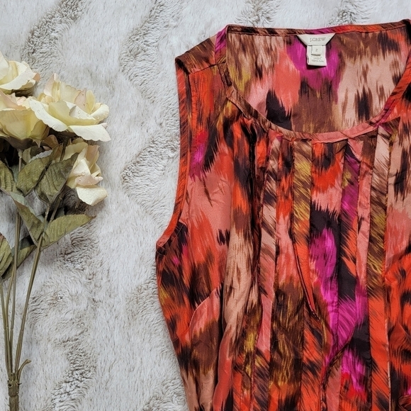 J Crew 100% Silk Pleated Sleeveless Tie Waist Blouse Size 2 - Picture 4 of 12